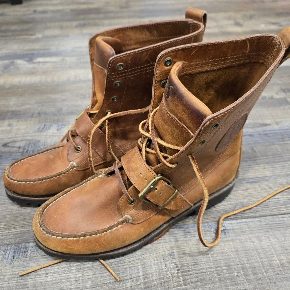 Polo Ralph Lauren Sportsman Ranger Leather Moc Toe Boots Tan 8 Rare Sample 90s